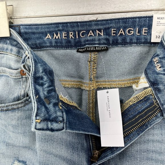 AMERICAN EAGLE Slim Flex Ripped Blue Light Wash Jeans Size 32 NWT - Picture 3 of 4